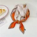 Pleated square scarf featuring orange and cream patchwork with golden ginkgo leaf print - Orange Ginkgo Leaf Patchwork (Pleated 11)