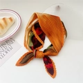 Pleated square silk scarf with orange floral pattern and elegant accordion folds - Red Sun Orange Yellow Flowers (Pleated 12)