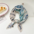 Blue and white ink print pleated silk scarf tied in a knot with French lifestyle decor - Blue Rose Flowers (Pleated 14)