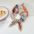 Pleated silk scarf with colorful abstract prints on a beige base, elegant neck tie - Orange Red Rose Flowers (Pleated 15)