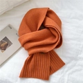 Vibrant orange knitted scarf for winter with stylish vertical rib texture and leather patch - 20cmx170cm / Orange
