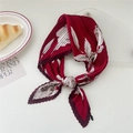 Pleated square silk scarf featuring a red and white floral print with accordion texture - Wine Red Full Flower Branch (Pleated 18)