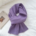 Soft taro purple knitted winter scarf with ribbed ends on white fabric background - 20cmx170cm / Purple