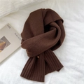 Solid dark brown knitted winter scarf with premium ribbed texture and warm thick fabric - 20cmx170cm / Brown
