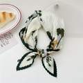 Pleated silk scarf with cream base and vintage dark green floral print for women - Gold Chain White Rose (Pleated 23)