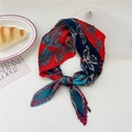 Pleated square scarf with red and blue abstract leaf patterns in a bow knot style - Red Blue Patchwork Flower Leaf