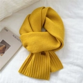 Solid ginger yellow knitted scarf with ribbed texture and minimalist leather patch - 20cmx170cm / Yellow