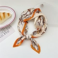 Pleated silk scarf with orange floral pattern and vintage crinkle texture for women - White Magnolia with Orange Yellow Border (Pleated 27)