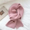 Pink rib-knit winter scarf with faux leather label on a soft white background - 20cmx170cm / Light Pink