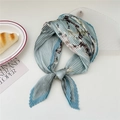 Pleated square scarf for women with light blue floral pattern and silky texture - Mountain Branch Cherry (Pleated 28)