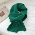 Deep green chunky knit winter scarf with a leather logo patch on a minimalist background - 20cmx170cm / Dark Green