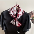 Elegant silk scarf with red and white geometric patterns paired with a black satin dress - 5 Single Layer Double Sided - Grid Circle Wine Red / 15*143cm