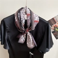 Elegant letter print silk scarf with zebra pattern tied on black satin shirt - 6 Single Layer Double Sided - Belt English / 15*143cm