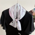 Light purple floral silk scarf with pink edges tied as a stylish hair or bag accessory - 7 Single Layer Double Sided - Ink Pink / 15*143cm