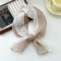Schal aus Baumwollleinen in Kaffeebraun mit weißer Blumenstickerei aus Spitze für Damen - 25*98cm / Camel