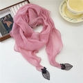 Bufanda plisada rosa de gasa con colgantes de hojas bordadas para mujer - 15*180cm / Rosa