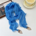 Bufanda larga plisada azul real con bordado de encaje de hojas y flores en 3D - 15*180cm / Azul