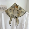 Olive green paisley triangle scarf accessory in soft linen-cotton fabric style - Green