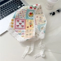 Detailed close-up of floral print cotton bandana with delicate white lace edges and ties - Quadrilateral Flower Bow Colorful Polka Dot (SJJ0082-1)