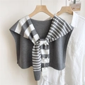Detail of grey striped knit shawl featuring soft texture and cross-tie neck detail - 53*106cm / Grey Stripe