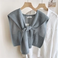 Close-up of knit lace shawl with bow tie and hollow floral pattern on white shirt - 44*100cm / Hollow Arrow Fruit Tree Grey