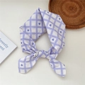 Purple and white checkered cotton hair scarf with blue heart pattern and cotton label - 7cotton-Purple Heart Gingham