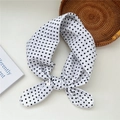 Polka dot cotton linen square scarf in white and black shown as a knotted hair tie - 12cotton-Small Polka Dot White