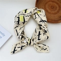 Chic cream cotton linen square scarf with yellow geometric pattern and abstract art print - 15cotton-Letter Stripe Beige