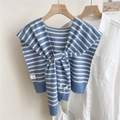 Dettaglio della trama a maglia dello scialle a righe bianche e blu con nodo - Righe Blu
