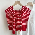 Detail of red and white striped 100% wool knit shawl draped over a classic white shirt - 45x100cm / Red Stripes