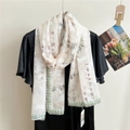 Elegant lightweight scarf with green bamboo leaves and artistic calligraphy print - Bamboo Pattern Green / 67*175cm