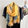 Écharpe légère jaune vif à fleurs bleues et bordures au style vintage élégant - Charme de Pivoine Jaune / 67*175cm