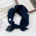 Navy blue polka dot cotton linen headband with a bow on a wooden display tray - Navy Blue Coin Dot