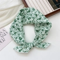 Green floral cotton linen scarf tied in a stylish knot for neck or hair accessory - Green Firethorn Floral