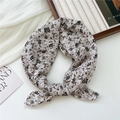 Chic beige floral cotton linen small square scarf hair tie for women stylish accessory - Brown Firethorn Floral