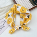Yellow floral cotton linen neckerchief tied in a soft knot for a stylish look - Yellow Sunflower