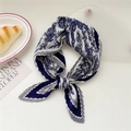 Pleated navy and white floral square scarf with elegant baroque vintage patterns - Navy Paisley Border Stripes