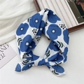 Cotton linen hair scarf featuring large blue floral print on a white base fabric - Blue Mallow Floral