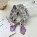 Floral cotton linen scarf with purple patterns and striped ends for hair or neck styling - 1 Stripe Base-Purple Butterfly Lily Purple