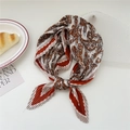 Pleated square scarf featuring orange paisley and white geometric prints for women - Orange Red Beige Paisley