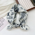 Artistic cotton linen neckerchief with dark blue butterfly and fern leaf prints - Navy Leaf Butterfly