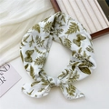 Forest style cotton linen scarf with green leaf and butterfly prints on white fabric - Yellow Leaf Butterfly