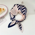 Pleated square scarf with navy blue and pink polka dots and diagonal stripe pattern - Navy with Pink Dots Stripes