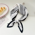 Pleated square scarf with black and white geometric print and FLOWER letter branding - Black FLOWER Pattern Border