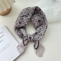 Floral lavender mesh scarf featuring black roses and polka dots in a knotted style - 15 Stripe Base-Rose Dot Beige