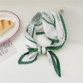 Pleated square scarf in white and green with abstract stripes and stylish letter print - Green FLOWER Pattern Border