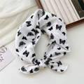 Elegant white cotton linen neck scarf with black artistic butterfly patterns - Beige Butterfly Shadow