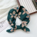 Dark green floral cotton linen headband with elegant knot detail for women - Green Quince Floral