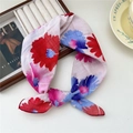 Linen cotton floral square scarf with red and blue flower prints in knotted style - 55*55CM / 9B Gradient Chrysanthemum Red Blue