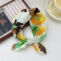 Floral cotton linen scarf with yellow sunflower pattern tied in a stylish knot - 55*55CM / 10B Gradient Chrysanthemum Yellow Green